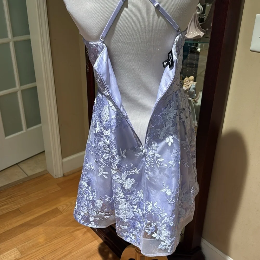 BCX  Embroidered Lined Lavender Nylon Fit & Flare Flocked Mesh Dress Sz 9